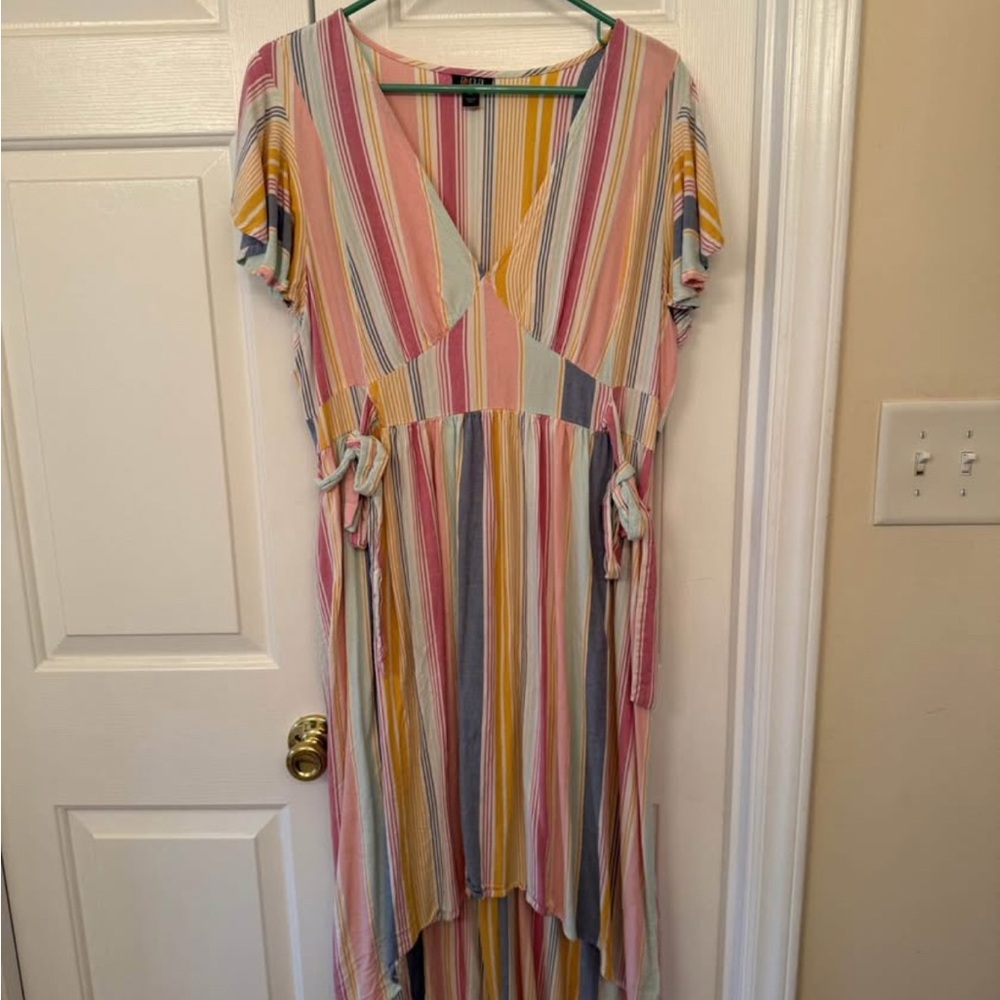 a.n.a Pink and Yellow High-Low Wrap Sundress